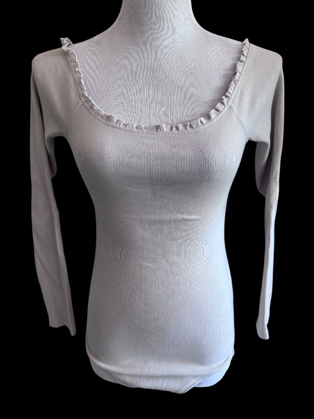 Abercrombie & Fitch Light Gray Ribbed Long Sleeve Bodysuit
